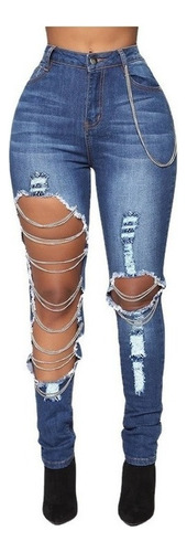 Jeans Con Colgante De Cadena Rota Asimétrica