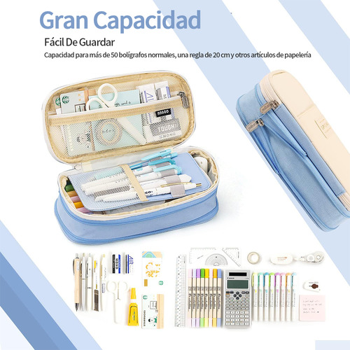 Estucheraz Escolares Lapicera Doble Capa De Gran Capacidad Color Azul claro YYugolo