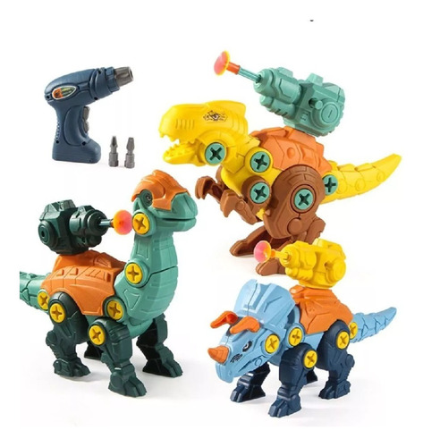Set De 03 Dinosaurios Armables Didácticos C/ Taladro Juguete