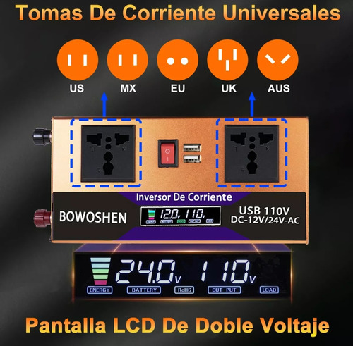 Inversor De Corriente 2000wats Altapotencia Autos 12v A 110v