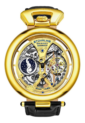 Stuhrling Relojes Duales Hombre Multifuncional Originales Color De La Correa Piel Color Del Bisel Dorado Color Del Fondo Automatico