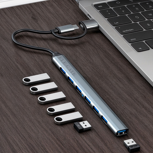 Hub Usb 3.0 7 Puertos Divisor Hub Usb Multipuerto Usb Tipo C Color Plateado Ele-Gate