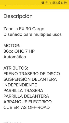 Imagen 11 de 11 de Cuatri Zanella Fx 90 Cargo