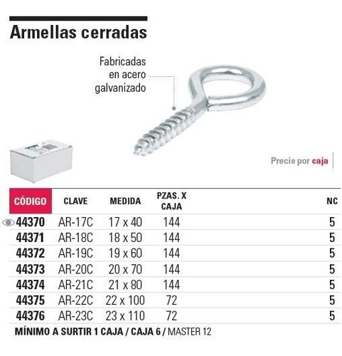 Imagen 3 de 5 de Armella Cerrada 21 X 80 Fiero 44374