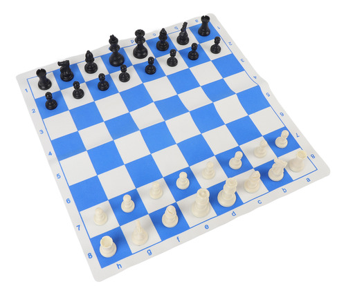 Juego De Ajedrez Y Tablero De 42 Cm, Azul Y Blanco, Enrollab