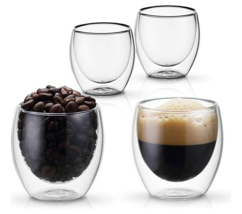 Taza Cafe Expresso 4 Vasos Vidrio Doble Pared Térmica 80 Ml