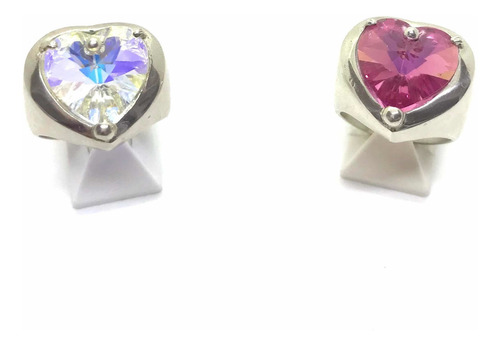 Imagen 3 de 7 de Anillo De Plata 925 Corazón De Cristal Austriaco
