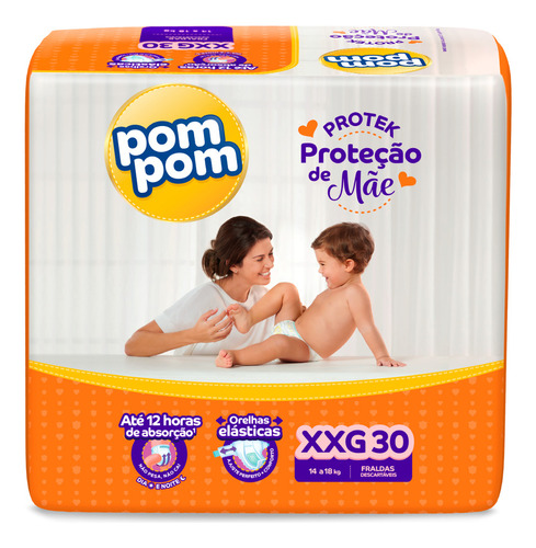 Pacote De Fraldas Derma Protek Proteção De Mãe XXG Com 30 unidades Pom Pom