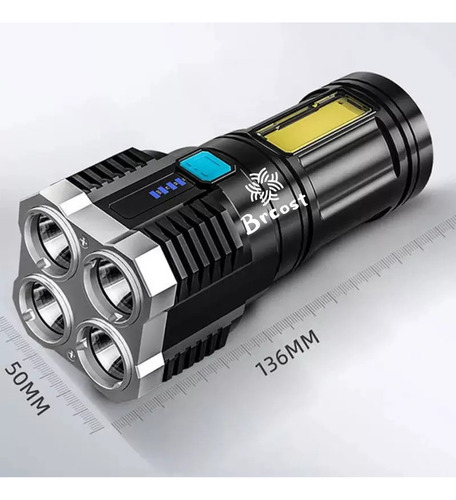 Lanterna 4 Núcleos Tática Recarregável Usb Potente Brcost Led Carro pesca luminária