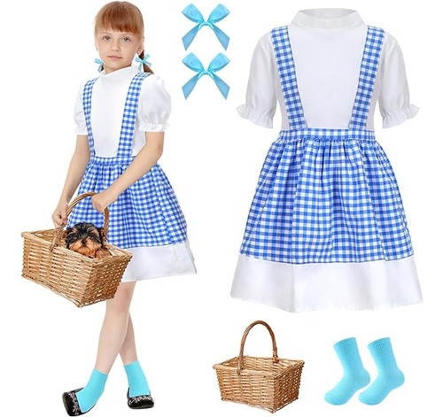 Disfraz Clasico Dorothy Piezas Para Niñas Vestido Guinga Azu