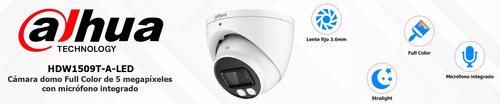 Imagen 5 de 5 de Cámara Domo Full Color De 5 Megapixeles Dahua Hac-hdw1509tn-a-led Alcance De 79 Metros Micrófono Integrado Leds