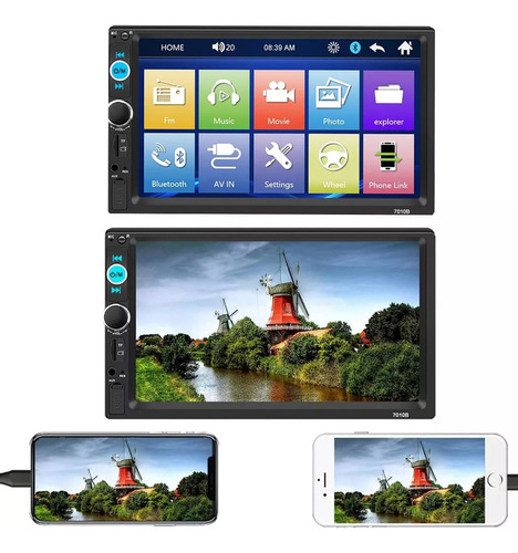 Radio De Auto Con Pantalla Bluetooth 7pulgada Multifuncional Negro