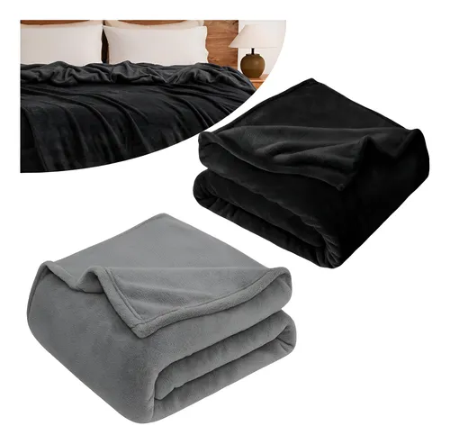 2 Coberta Manta Cobertor Casal 2.00x1.80 Metros Cores Preto E Cin...