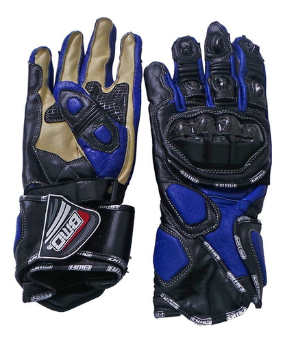 Guantes Motociclista Piel Completo Azul/negro Bmd