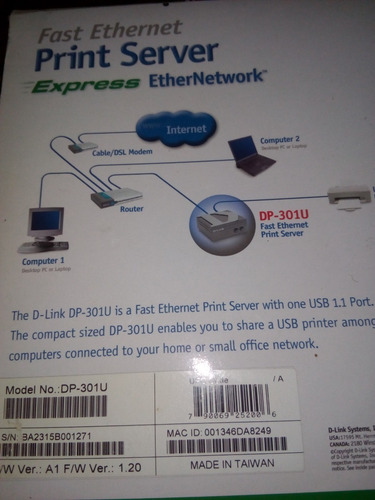 Imagen 3 de 6 de Dlink Dp-301u Print Server 1 10/100 + 1 Usb