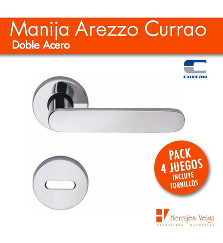 Imagen 2 de 10 de Manija Arezzo Doble Acero Picaporte Currao Puerta Pack Por 4