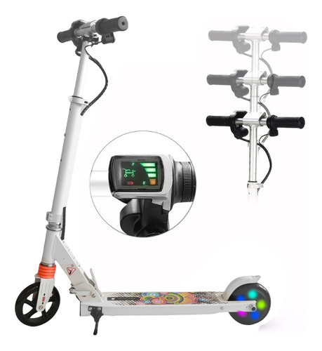 Scooter Eléctrico Patinete Plegable Patín Para Niños Led Luz Blanco