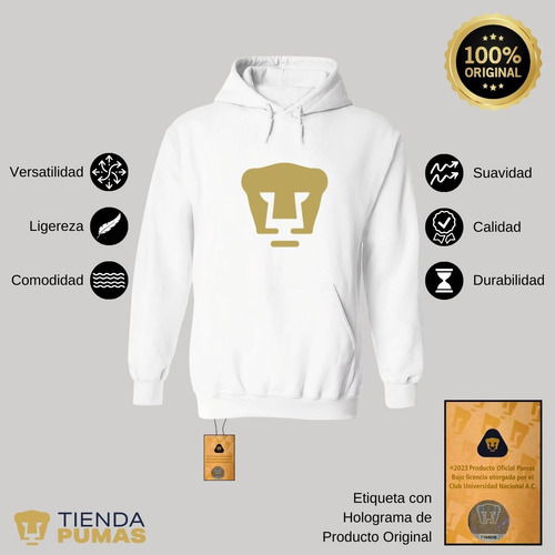 Sudadera Pumas Unam Deportiva Hombre Hoodie Logo Doradovinil