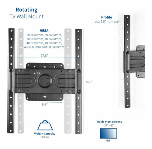 Vivo Soporte Pared Para Televisor 37 80 Giratorio Vesa