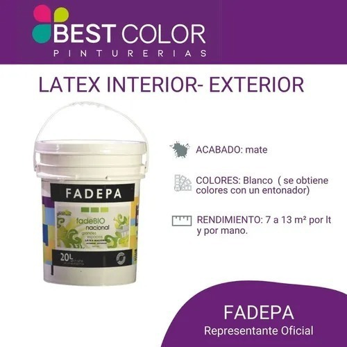 Pintura Latex Interior Exterior 20 Litros Fadepa