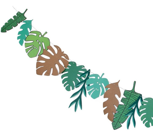 Imagen 2 de 3 de Guirnalda Banderin Banner Hojas Tropical Dinosaurio Selva