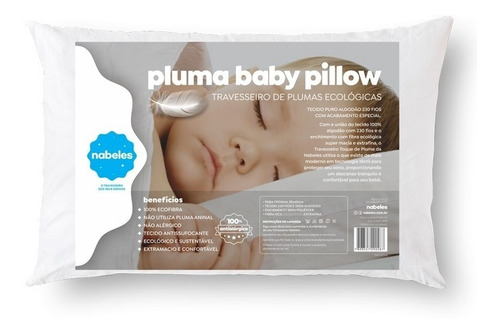 Travesseiro Infantil Nabeles Toque De Plumas Baby Ecológico Cor Branco