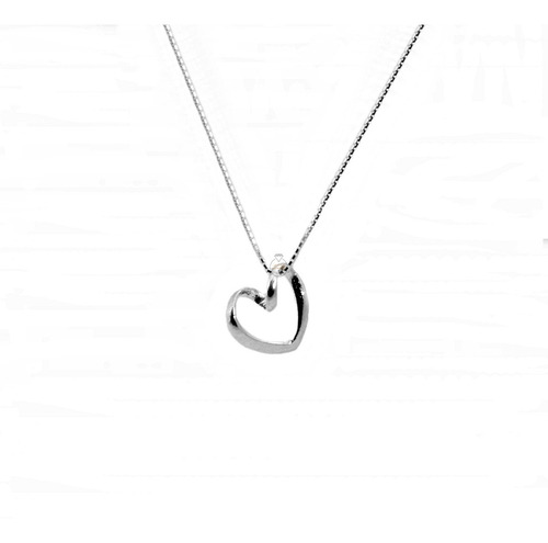 Collar Corazon Doblado Plata Fina 925 Mujer Juvenil Parejas