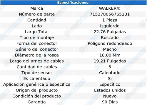 Sensor Oxígeno Izq Mercedes-benz E43 Amg V6 3.0l 17 Walker