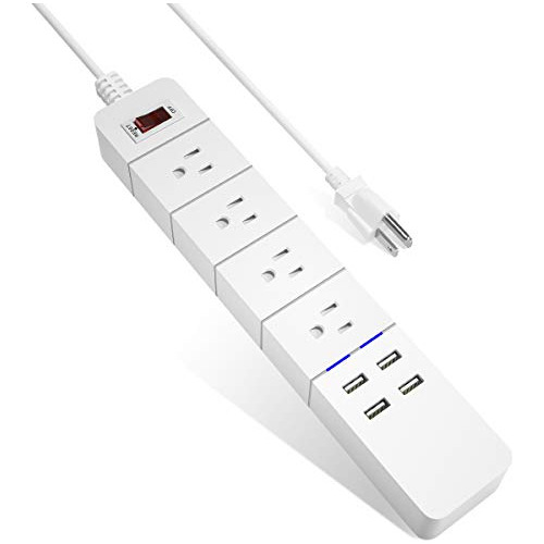 Regleta De Alimentación Usb, 4 Puertos Usb Y 4 Tomas D...