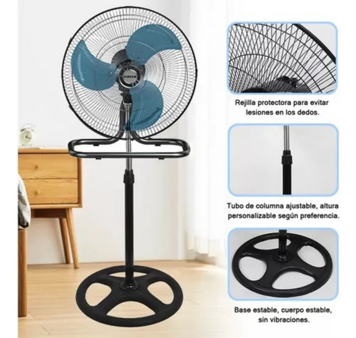 Ventilador 3 En 1 18 Pulgadas Negro Con 3 Aspas De Metal 1.27 M 60 Hz Negro Pateado Metálico 3