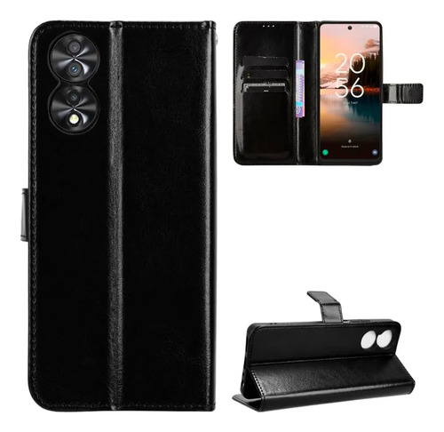 Funda Flip Cover Para Tcl 50 5g Estuche Agenda Librito Negro Lisa