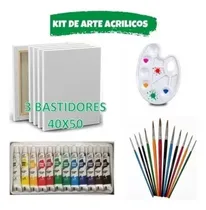 Comprar Kit De Arte Acrilicos 3 Bastidores Paleta Y Set De Pinceles 