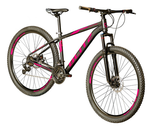 Bicicleta Aro 29 Bike Mtb Pontal Alumínio 21v Freio A Disco Cor Preto/Rosa Tamanho do quadro 15