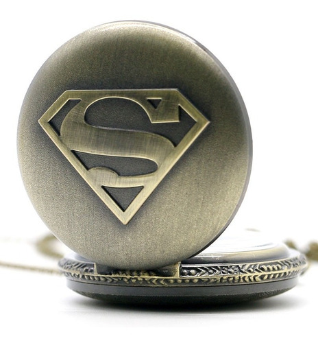 Relógio De Bolso Superman Bronze Herói Super Homem Aço B 6cm