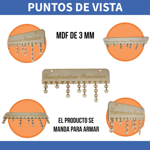 Calendario De Cumpleaños Familiar Mdf 3 Mm 60 Cumpleaños