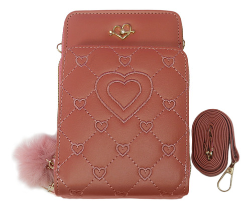 Bolsa Bandolera Diseño Corazón - Casual Y Cómoda Con Correa Coral Corazones Oro Coral