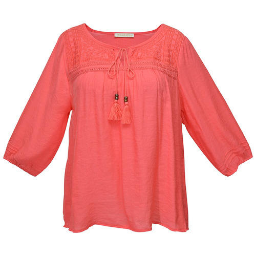 Blusa Manga 3/4 Bordada Dama Mujer Coral 1145 Zoara