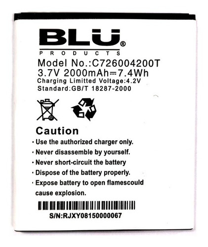 Bateria Pila Blu 5.0 C726004200t 4200t D412 D412u D410