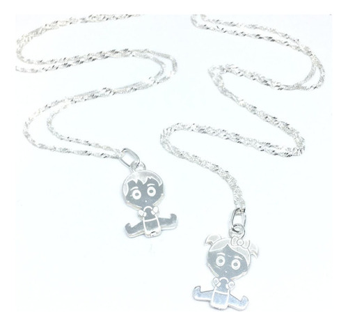 Conjunto Dije Y Cadena 50 Cm Nena/nene/bebe/madre Plata 92 