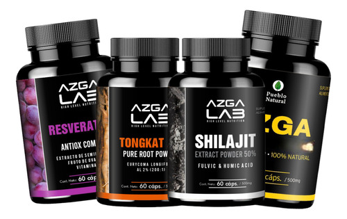 Kit Azga Lab Shilajit, Tongkat Ali, Resveratrol, Azga Estrés Sabor Sin Sabor