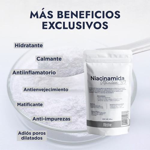Imagen 7 de 10 de Niacinamida Niacina Cosmetico Facial Vitamina B3 Pura 250g