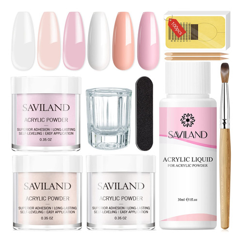 Kit De Uñas Acrílicas Saviland Starter Con Polvo Y Líquido A