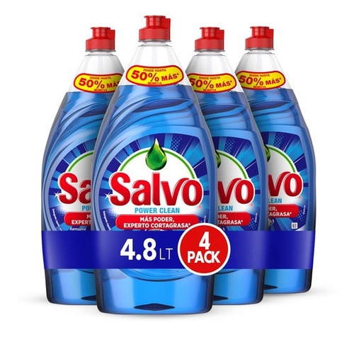 Imagen 1 de 1 de Lavatrastes Salvo Power Clean líquido en botella 4.8 L pack x 4