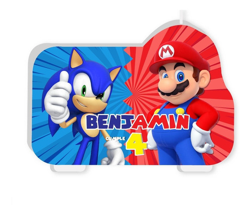 Vela De Cumpleaños Sonic Mario Bros Niños Personalizada 