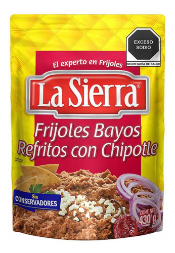 3 Sobres Frijoles Bayos Refritos Con Chipotle 430g La Sierra