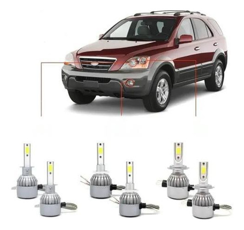 Kit Super Led Sorento 2004/2009 - Farol Alto, Baixo E Milha