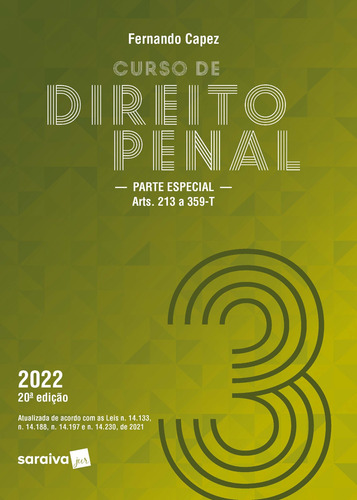 Curso de Direito Penal - Vol. 3 - 20ª edição 2022, de Capez, Fernando. Editorial Saraiva Jur, capa mole em português, 2022