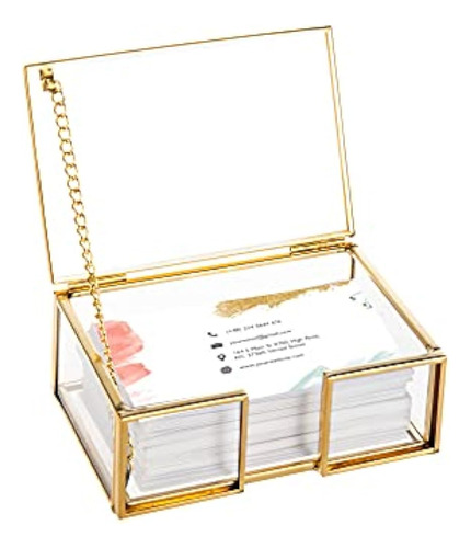 Feyarl Clear Gold Glass Business Card Box Con Tapa Tarjeta D