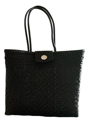 Bolso Artesanal De Toquilla Plegable, Negro, Mediana Casual