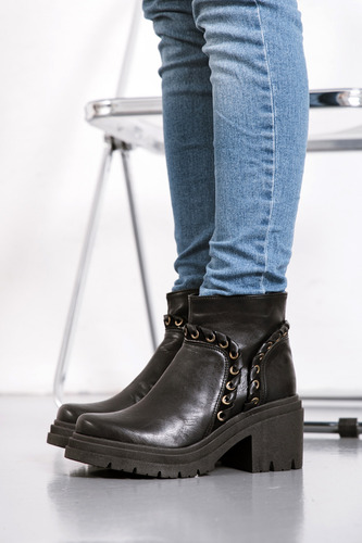 Botas Mujer Botinetas Taco Medio Ancho Eco Cuero Cierre Evi